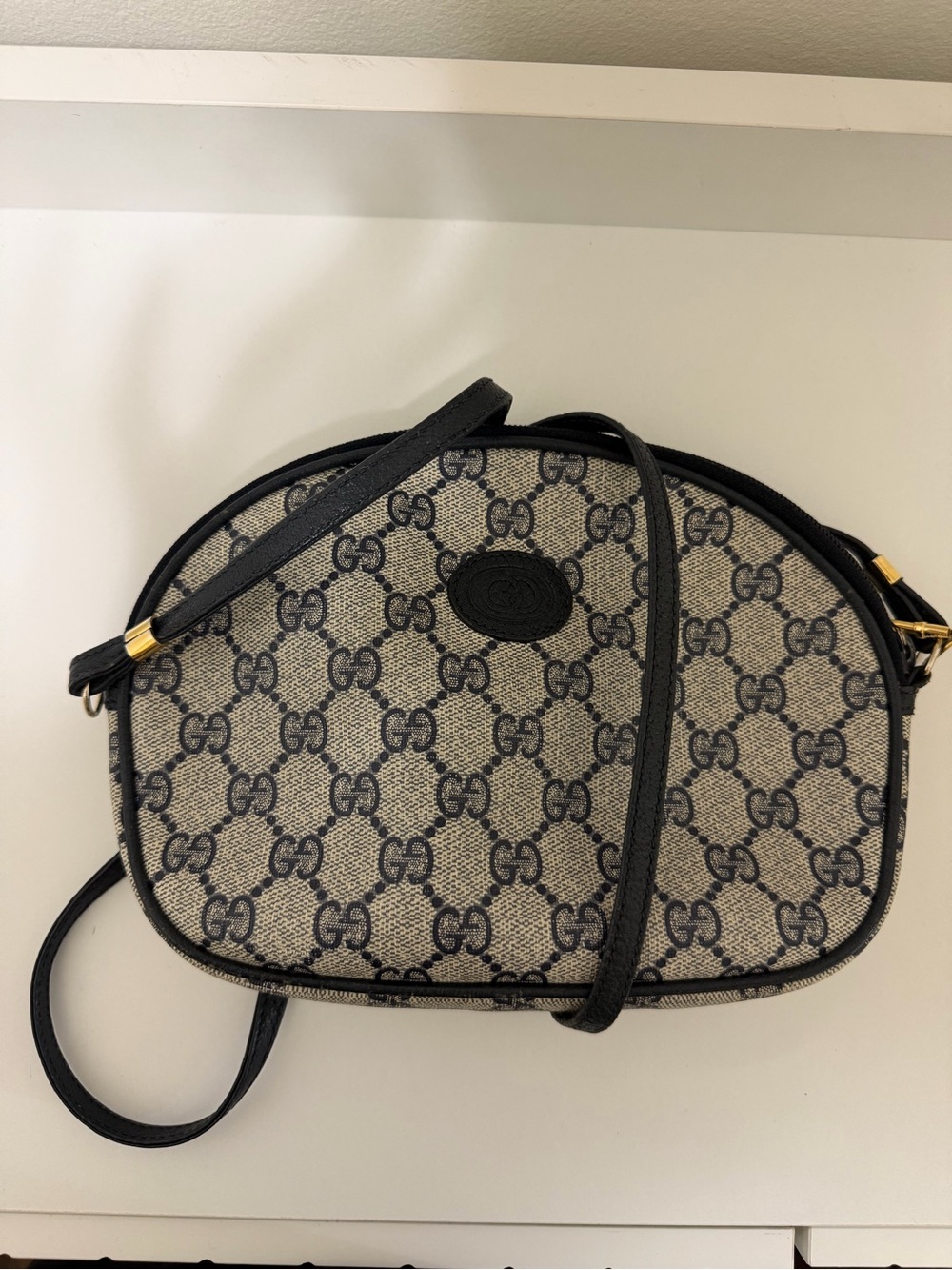 Gucci Beige and Navy GG Canvas Crossbody Bag
